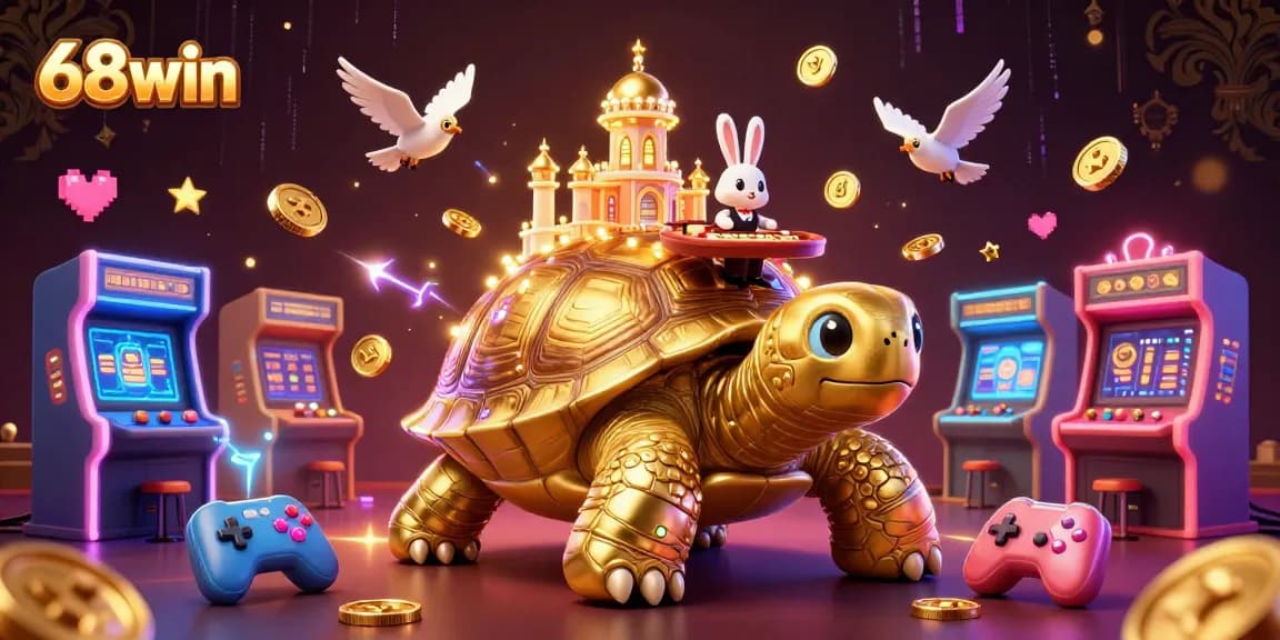 Experience thrilling wins at 68win with a vibrant 3D casino illustration featuring exciting gaming elements.