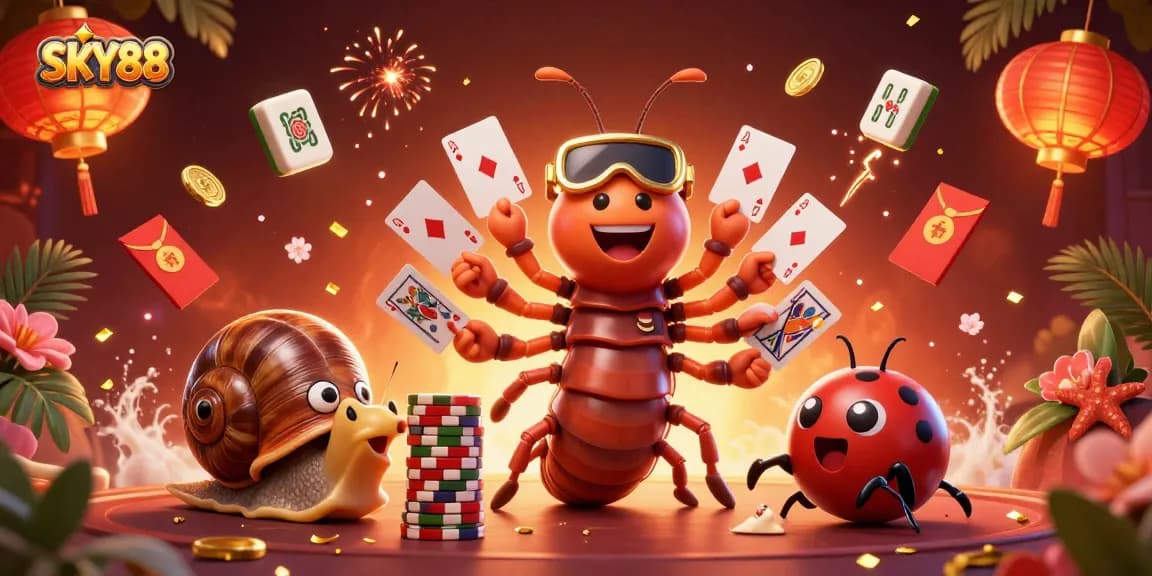 Engage in thrilling casino action at SKY88, showcasing vibrant 3D characters and rich gaming elements.