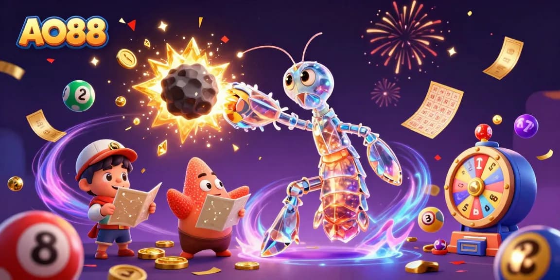 Experience immersive gaming at AO88 with vibrant illustrations of exciting casino elements.