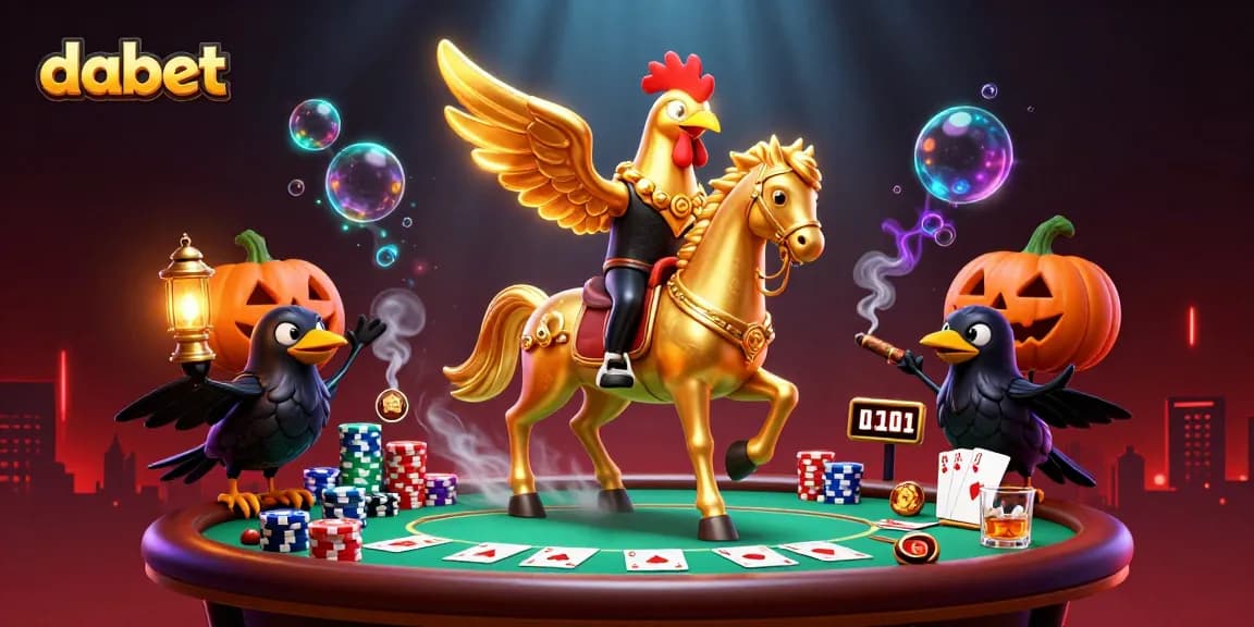dabet showcases a thrilling midnight casino scene with a golden rooster and spectral horse.