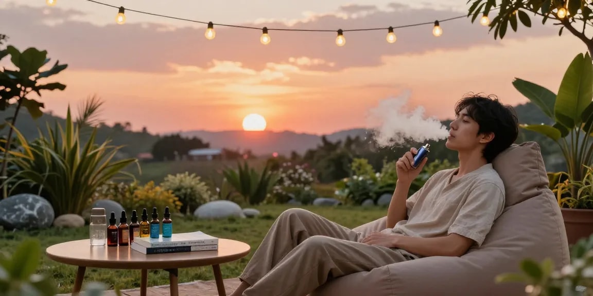 How To Vape safely with premium CBD vape oils in a serene outdoor setting, highlighting organic wellness.
