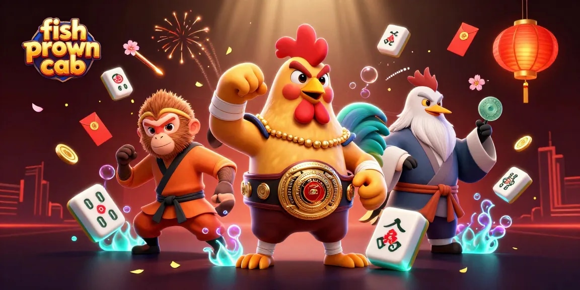 Win big with fish prawn crab as characters engage in thrilling casino action amidst vibrant game elements.