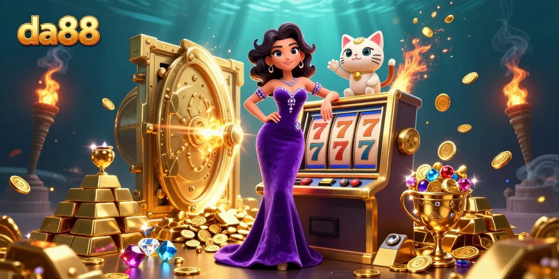 Play slots and win jackpots at da88, featuring 3D characters and sparkling treasures.