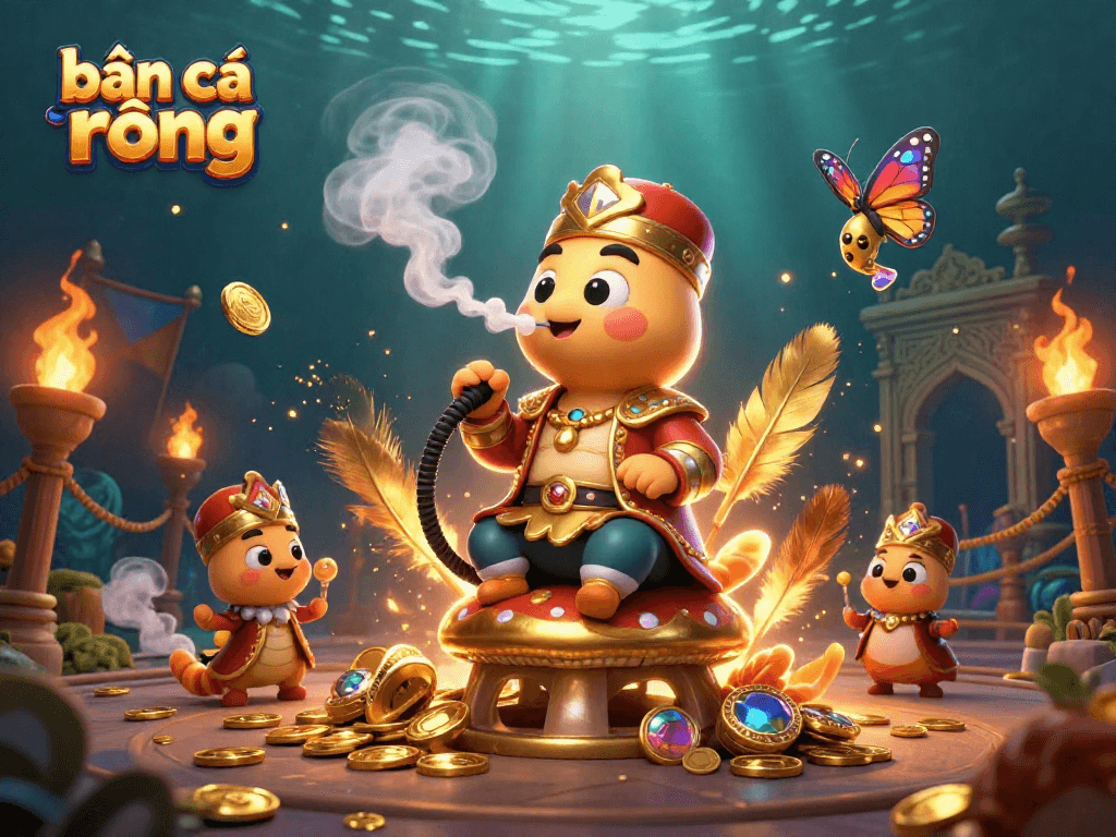 Engage in thrilling bắn cá rồng gameplay with gold coins cascading around vibrant characters.