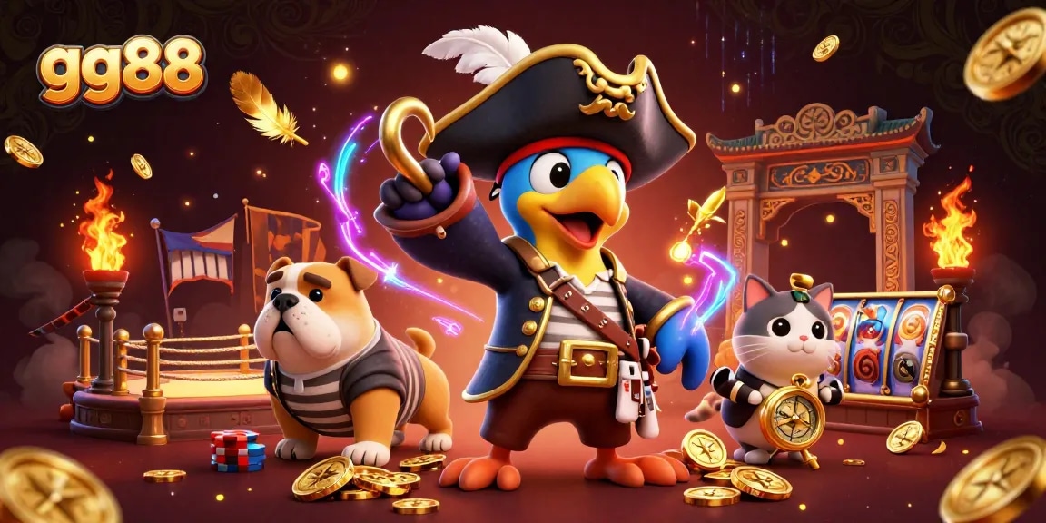 Engage in thrilling gameplay with gg88's vibrant and dynamic casino illustration featuring exciting elements.