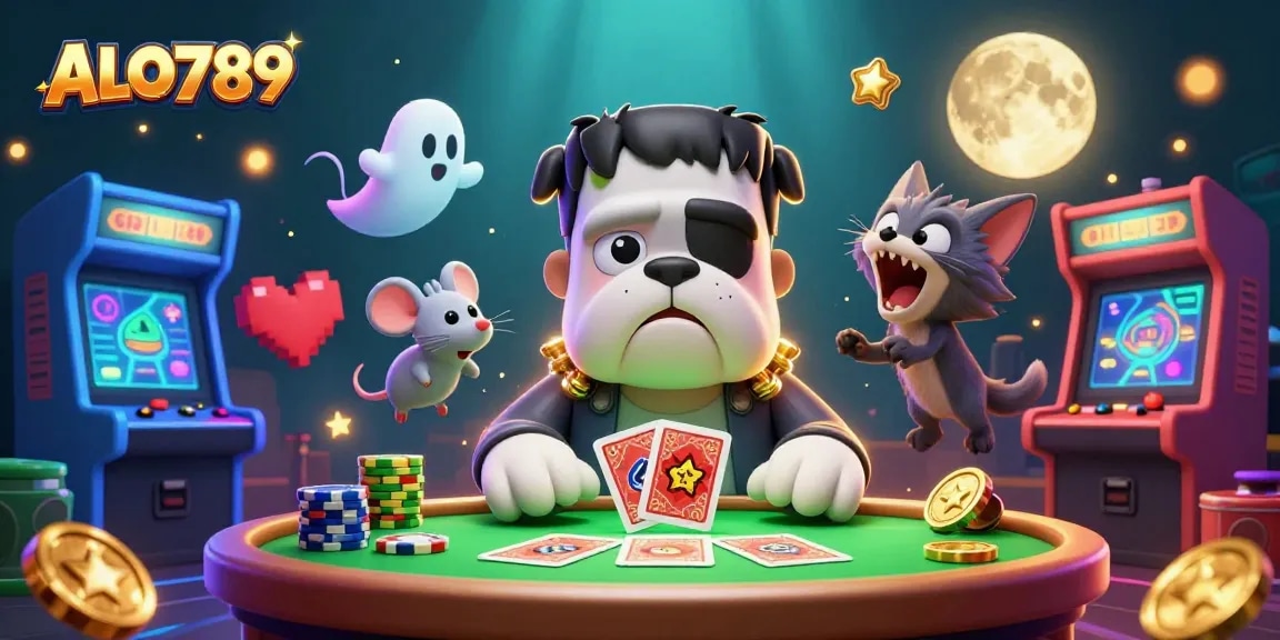 Experience thrilling gameplay at ALO789, where a ghost mouse and a werewolf kitten join a monster in exciting card games!