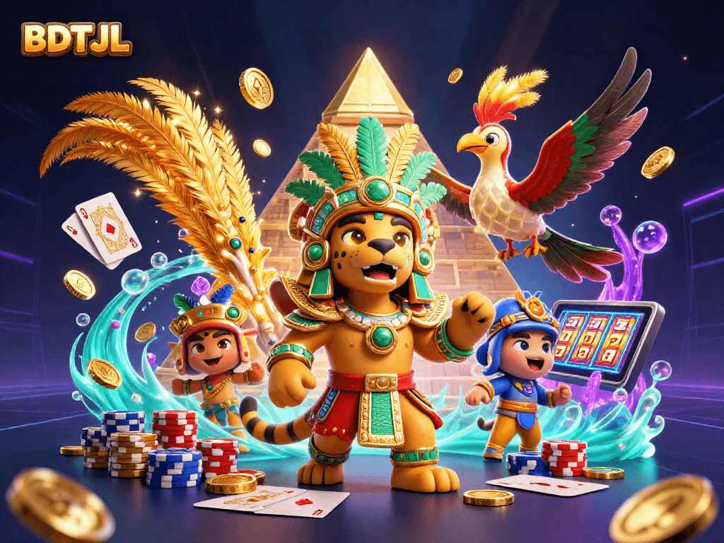 Experience thrilling gameplay with BDTJL in a vibrant Mayan casino scene packed with excitement.
