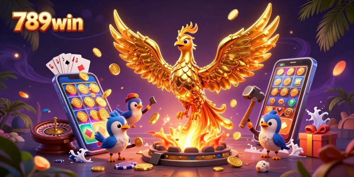 Experience the rich gaming features of 789win with vibrant casino elements and golden imagery.