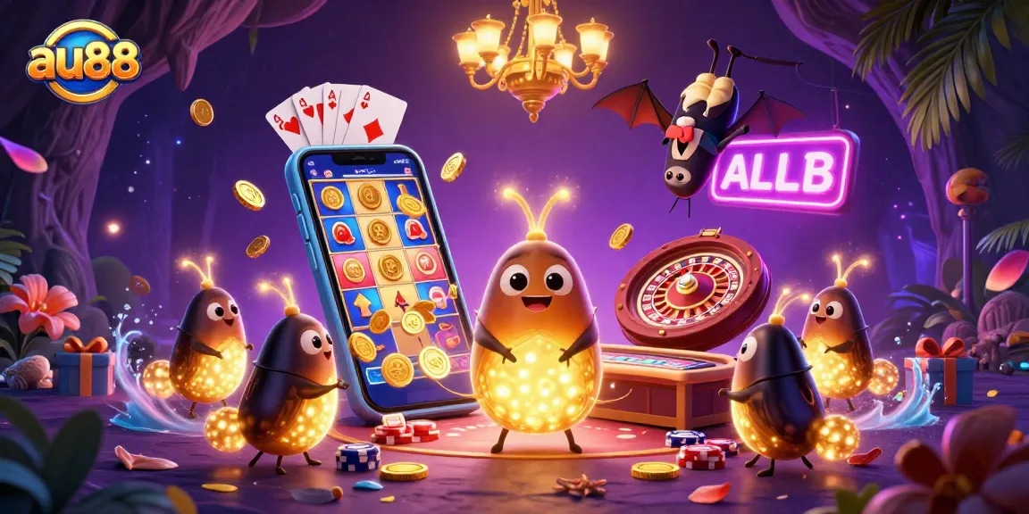 Join the excitement of au88 casino with vibrant details of glowing characters and games.