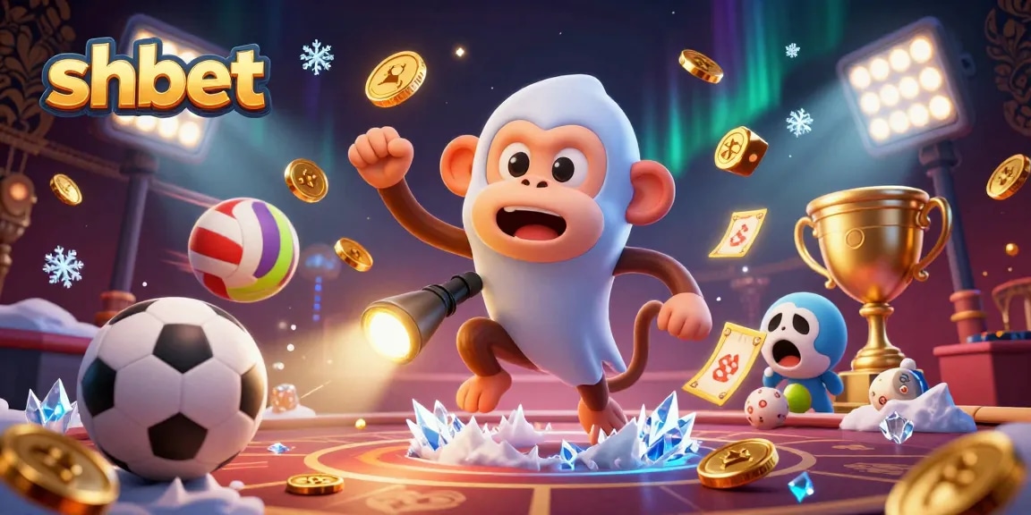 Engaging shbet casino scene with a playful monkey and curious puppy amid dynamic sports betting elements.