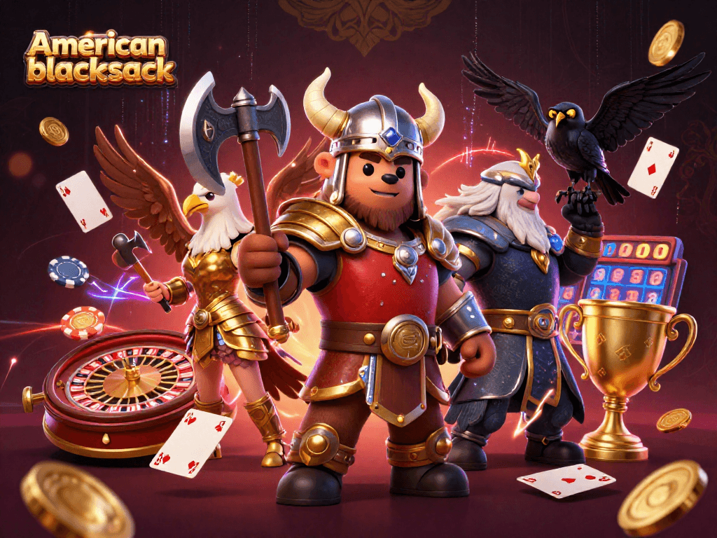 Experience the thrill of american blackjack in this vibrant 3D scene featuring action-packed casino elements.