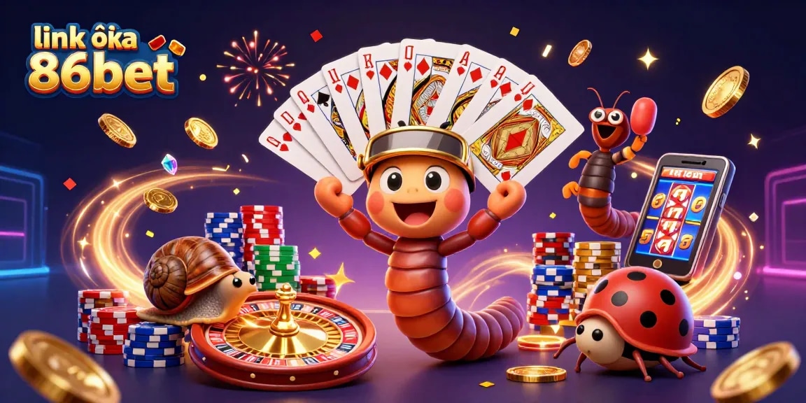 Join the fun at link vào 86bet with a vibrant 3D casino scene featuring animated characters and exciting game elements!