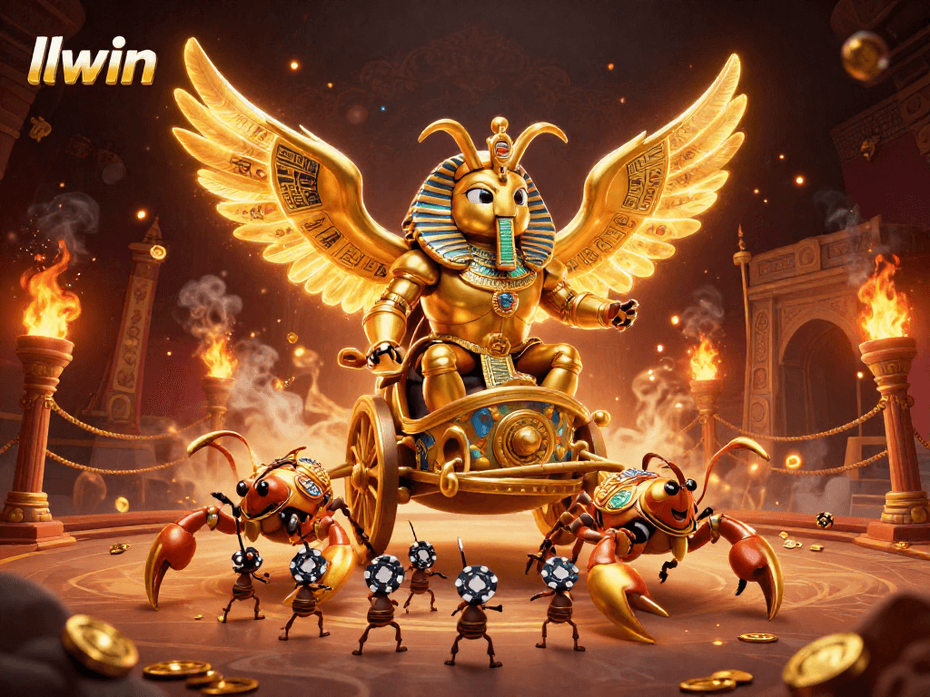 Spin the reels of luck with llwin's thrilling golden scarab beetle gambling scene.