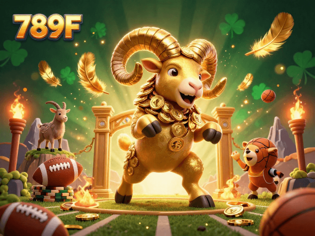 Experience thrilling sports betting with 789F in a vibrant 3D illustration featuring dynamic football and basketball elements.