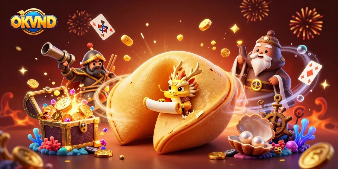 Engage with the thrilling fortune of OKVND, featuring vibrant characters and casino elements.