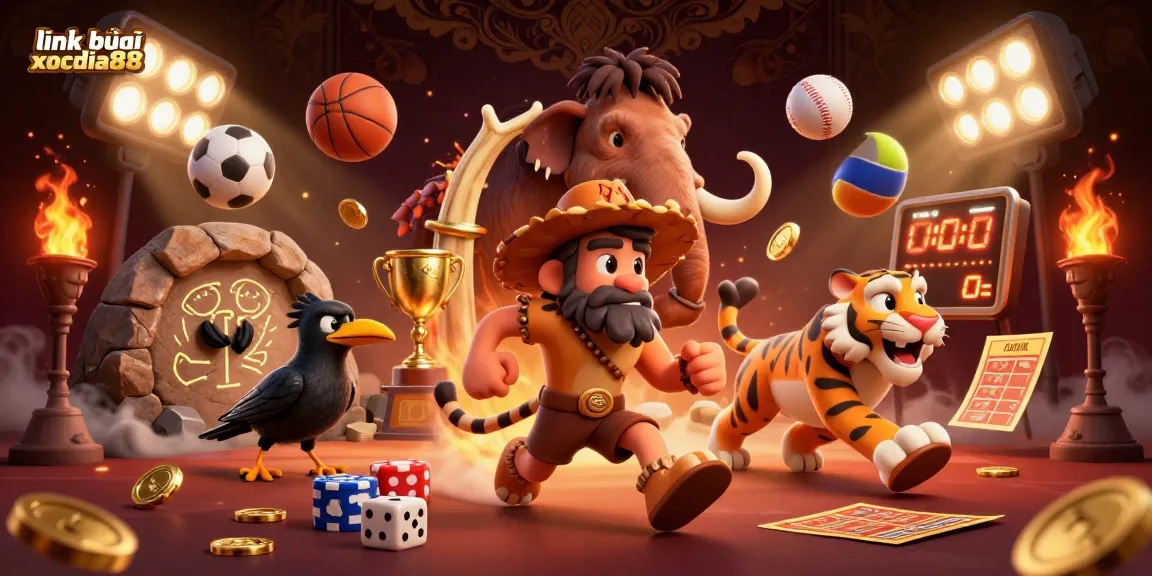 Enjoy thrilling games at link vào xocdia88 with lively characters and dynamic casino action in this vibrant illustration.