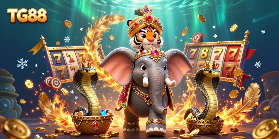 Engage in dynamic gaming thrills with TG88's vibrant online casino illustration featuring rich characters.