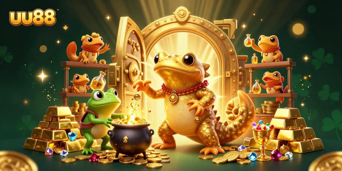 Spin and win with uu88 at our vibrant online casino featuring golden treasures and magical elements.