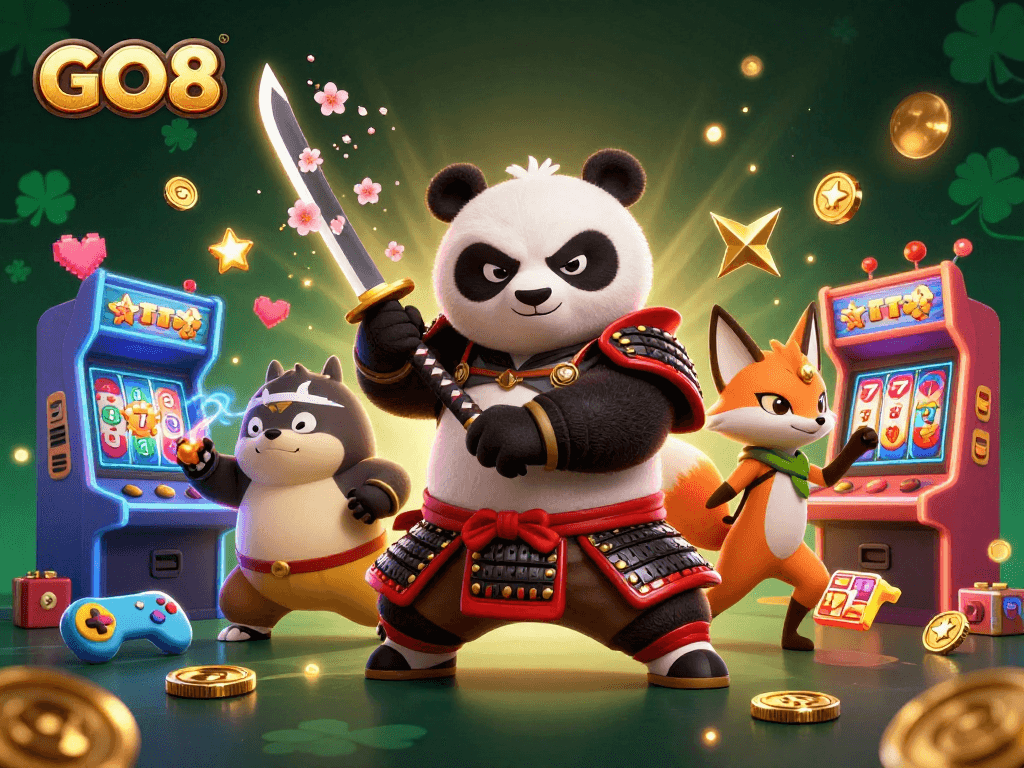 Engage in thrilling gaming action with GO8's dynamic characters amidst exciting casino elements.
