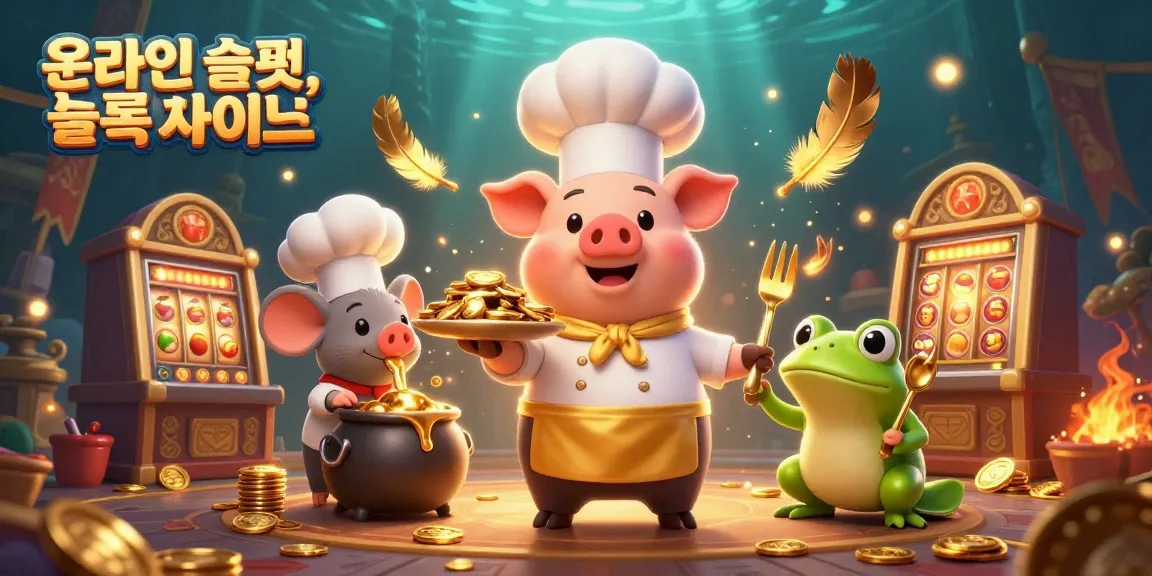 Experience the thrill of online slots as a chef pig serves gold coins, illustrating 최고의 슬롯 사이트.