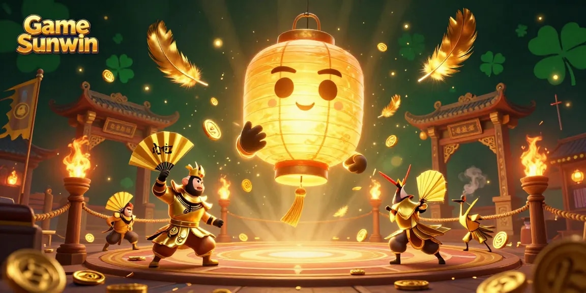 Engage in Game Sunwin through an enchanting 3D illustration showcasing a vibrant casino atmosphere with golden elements.