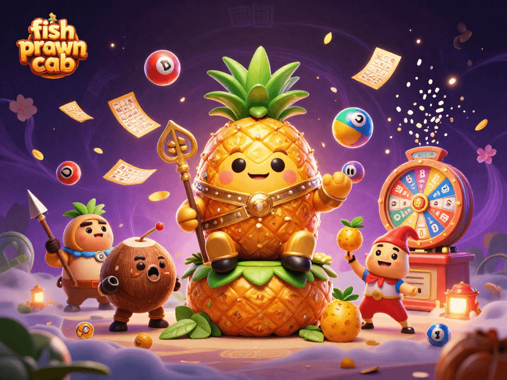 Engage in thrilling fun with fish prawn crab amidst a vibrant beach casino scene.