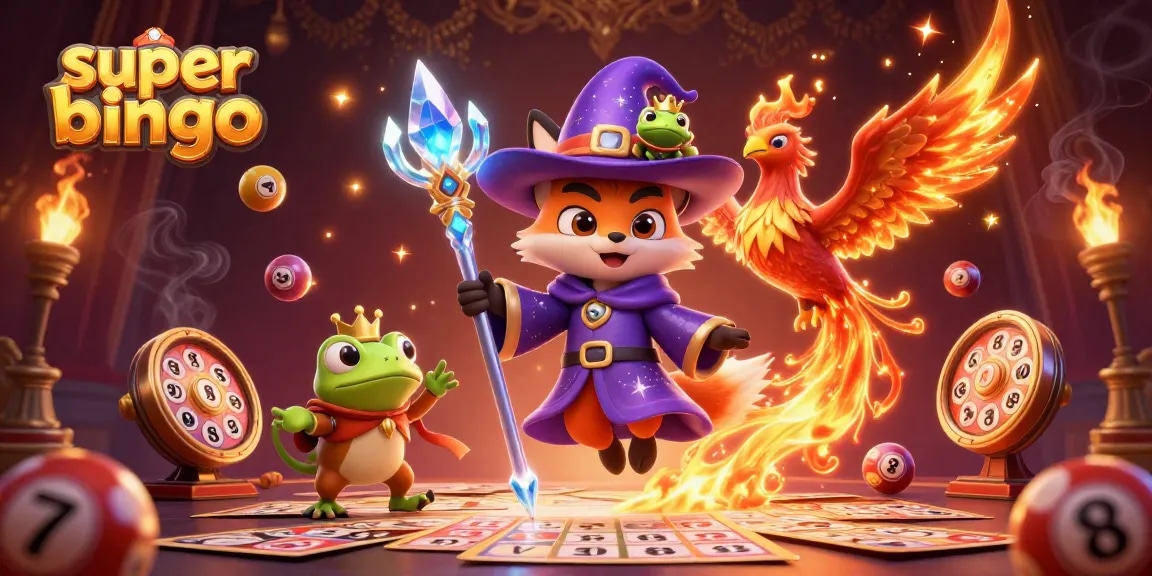 Engage in super bingo with dynamic numbers and vibrant characters in this captivating scene.