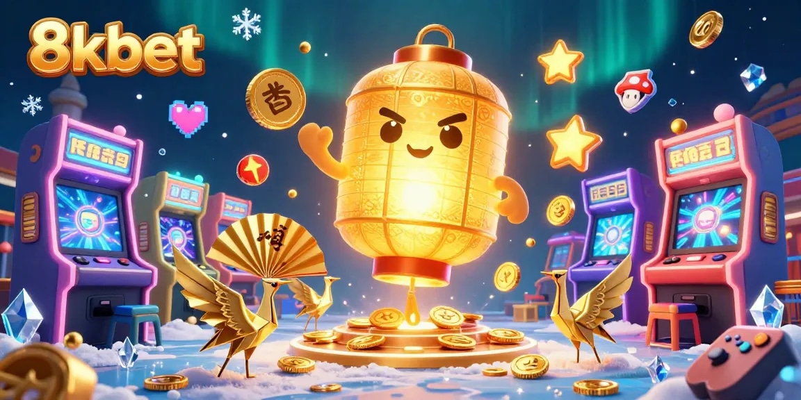 Engage with 8xbet's vibrant 3D casino scene featuring animated characters and glowing game elements.