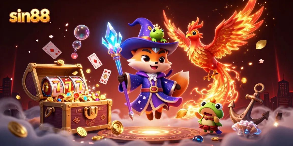 Join sin88 for thrilling slot adventures with a wizard fox, phoenix, and treasure!