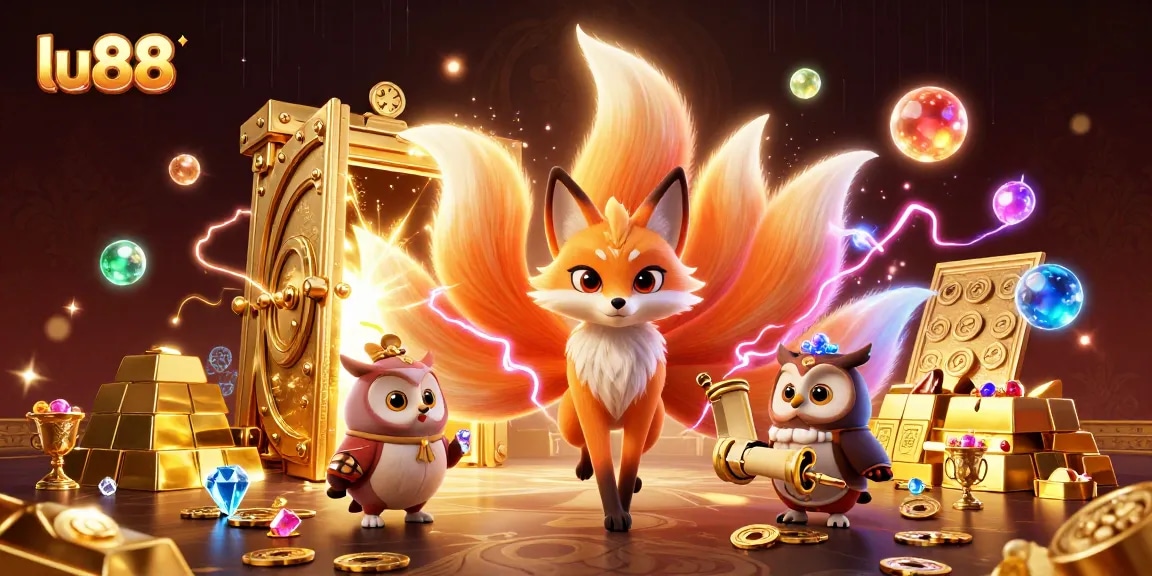 Join the colorful spirit adventures at lu88 with vibrant orbs and treasures in this dynamic casino scene.