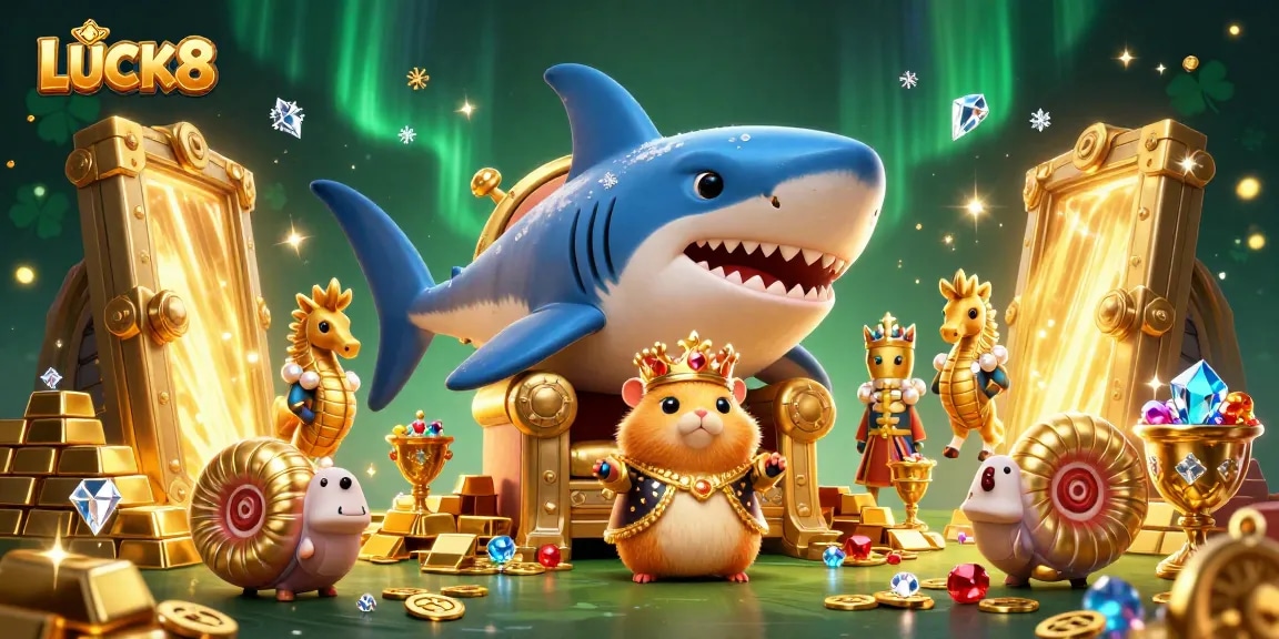 LUCK8 captures thrilling casino moments with a fierce golden hamster king and treasure elements.