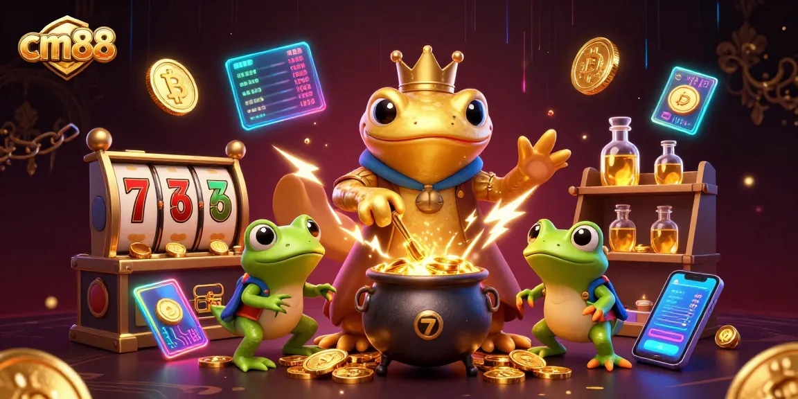 Experience cm88's vibrant casino world with slots and gold transmutation in a magical lab.
