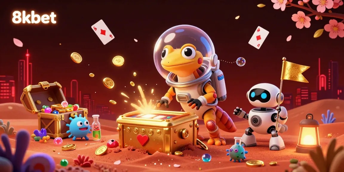 Experience winning strategies at 8xbet casino with an engaging Martian adventure illustration.