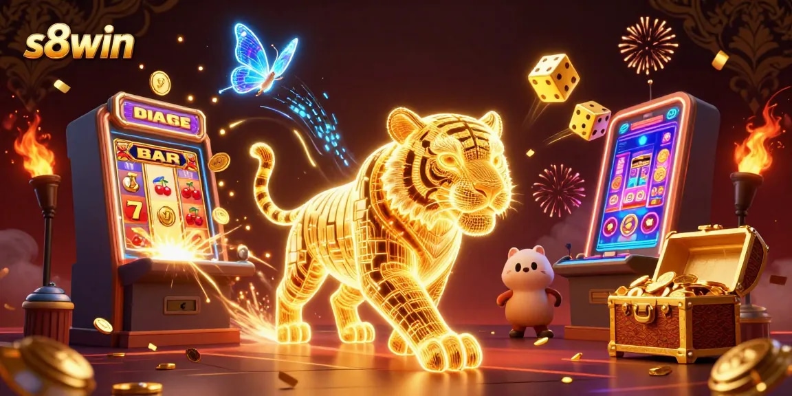 Experience the thrilling gaming world of s8win with vibrant illustrations depicting exciting casino scenes.