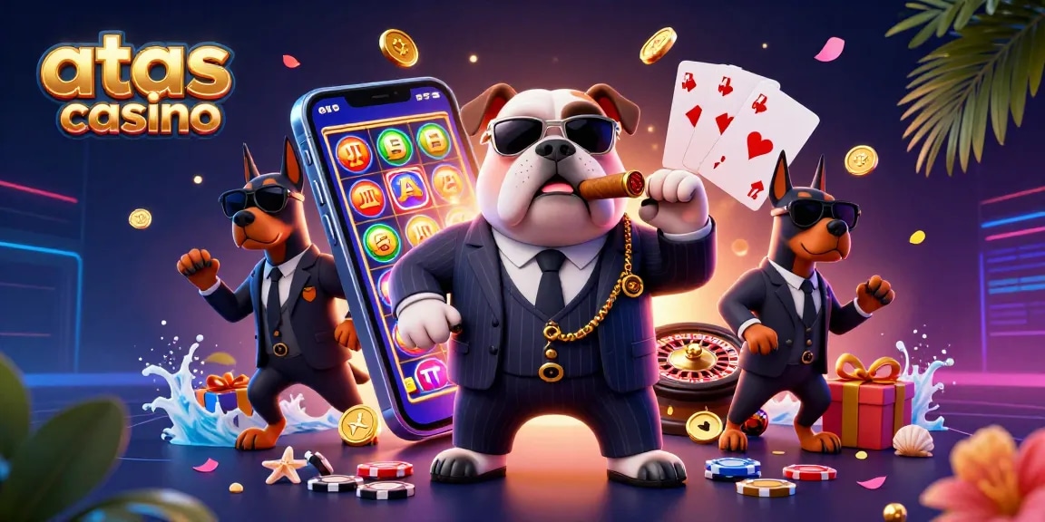 Experience thrilling gaming action with atas casino in a vibrant 3D illustration featuring casino elements and characters.