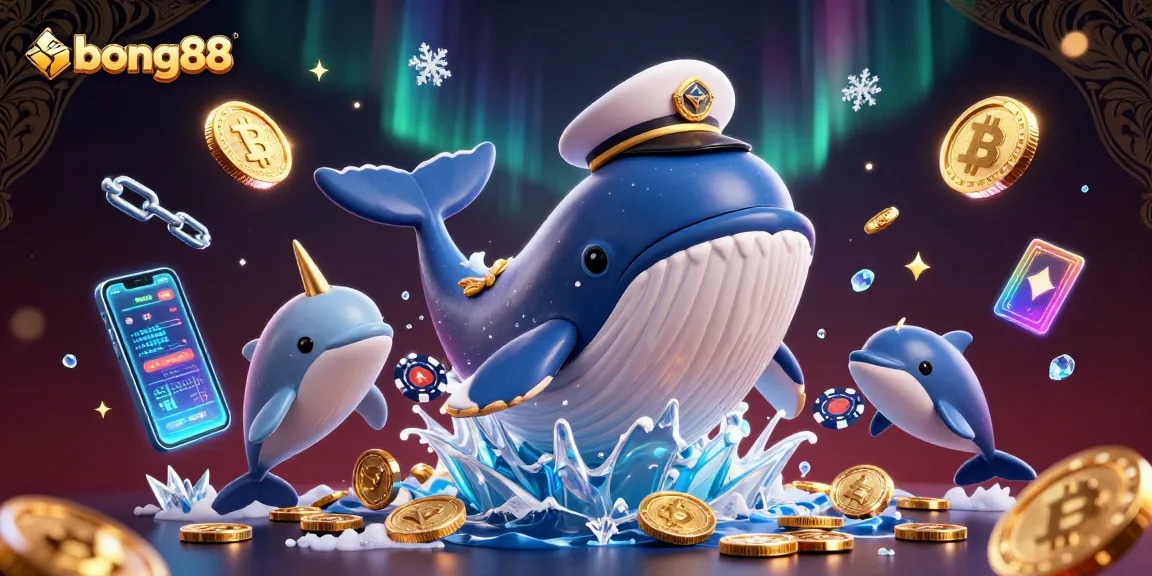 Join the excitement at bong88 with playful dolphins and a golden-horned narwhal in a vibrant casino scene.