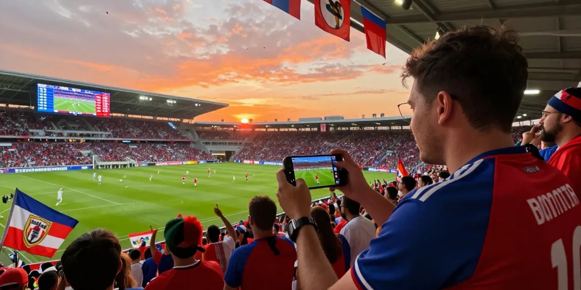 Bongdata football fan in stadium celebrating live scores and betting odds.