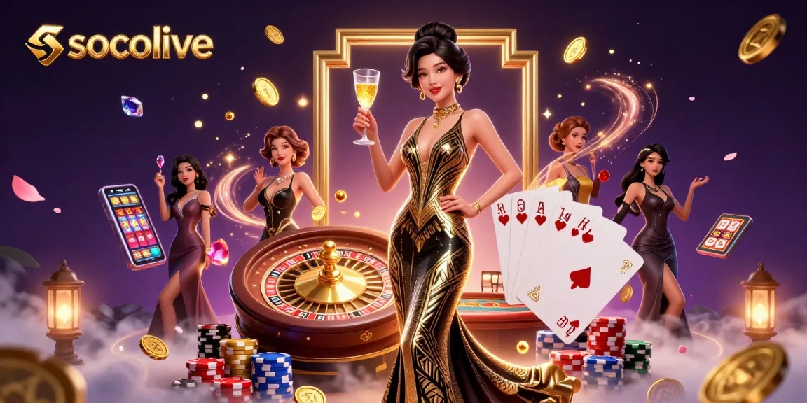 Socolive offers thrilling live casino experiences with elegant Asian women and classic gaming elements.