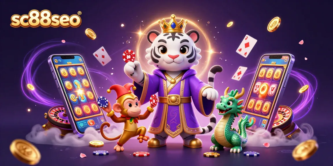 Experience thrilling gameplay with sc88seo as a white tiger and monkey engage in casino fun.