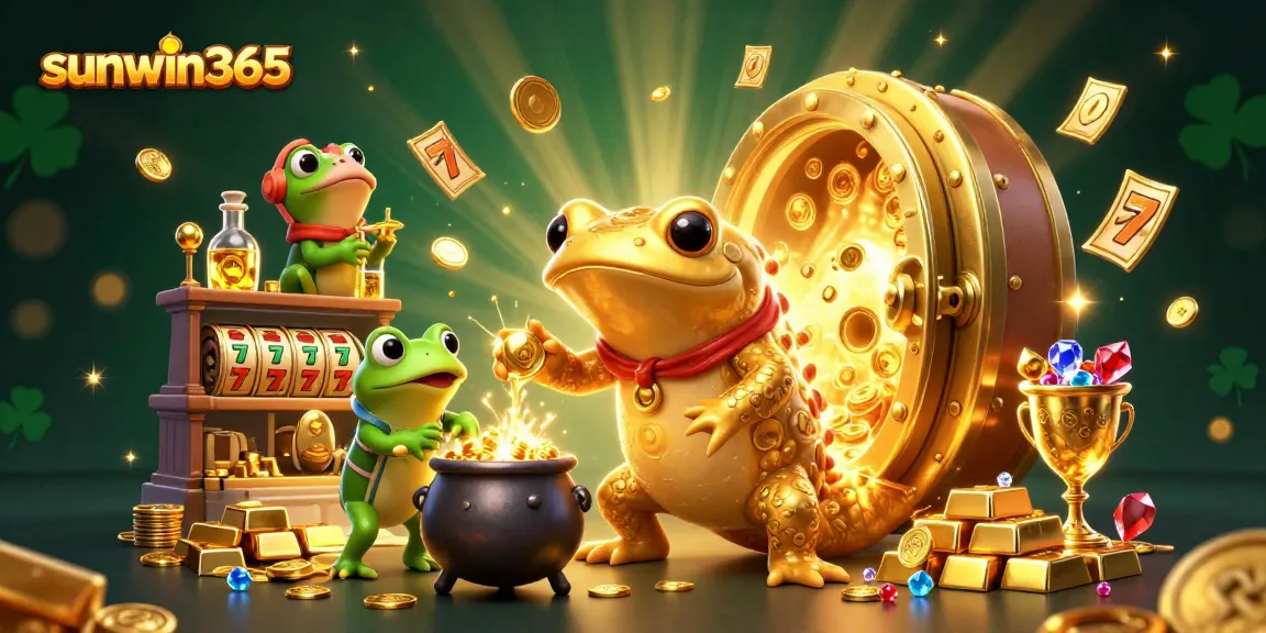 Immerse in the world of sunwin365 with vibrant casino elements and dynamic gold-rich 3D illustration.