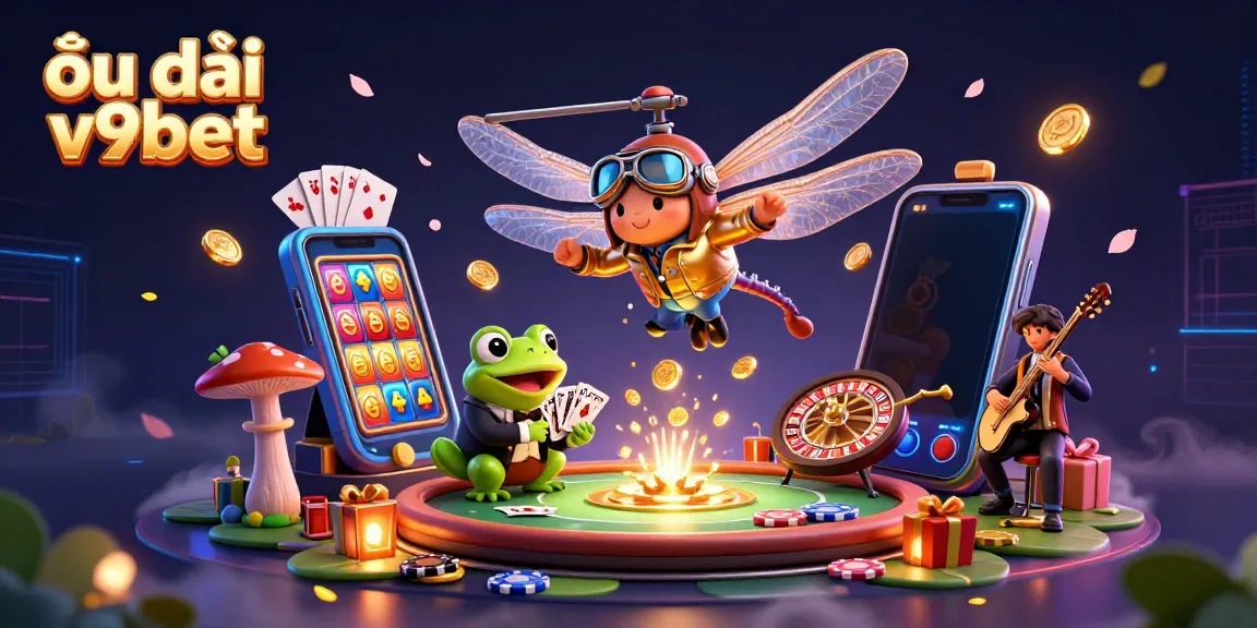 Play exciting games with ưu đãi v9bet at a vibrant lily pad casino featuring whimsical characters.
