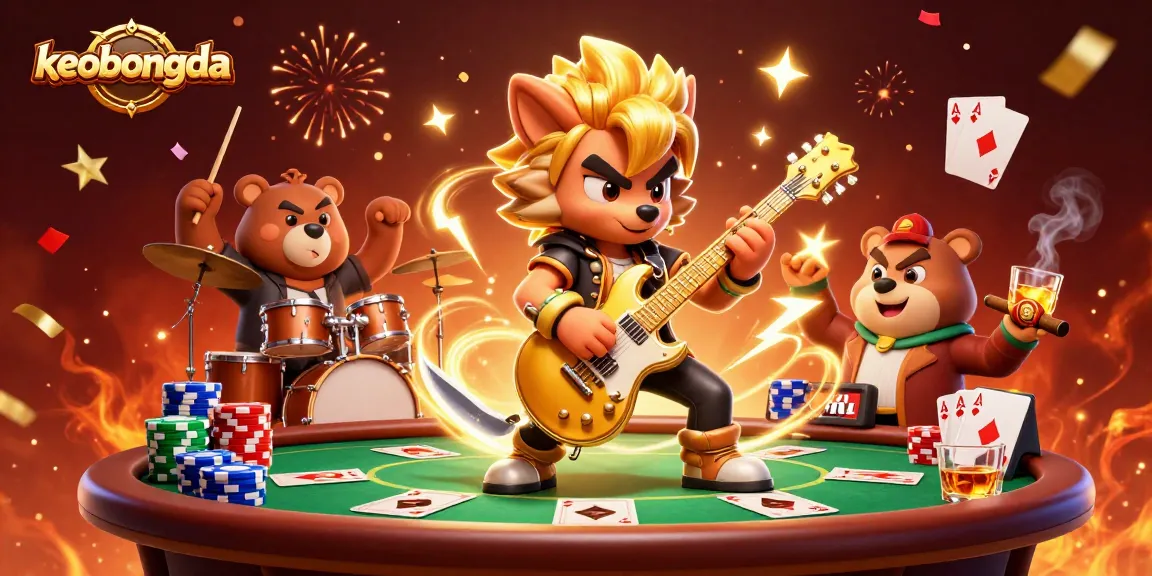 Engage in sports betting activities with keobongda, featuring vibrant 3D characters and casino elements.