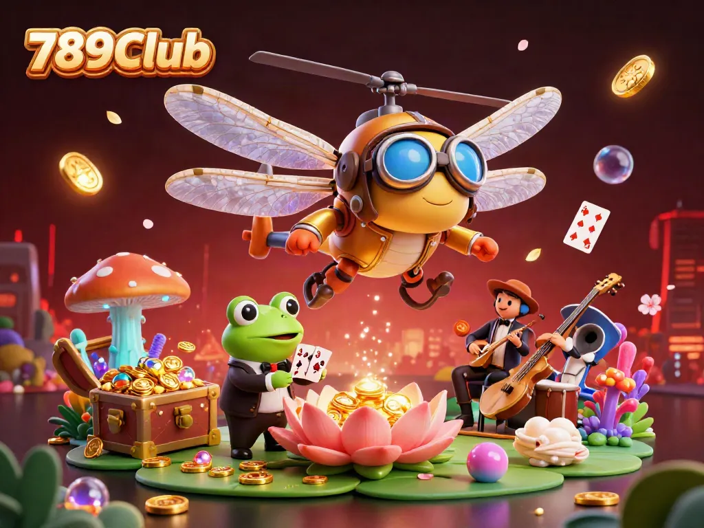 Engage with the vibrant world of 789Club as the dragonfly pilot commands excitement in a lively casino atmosphere.