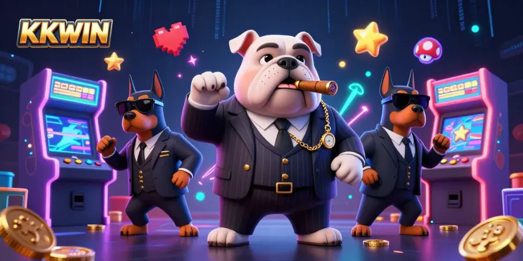 Experience thrilling gameplay at KKWIN with a cartoon mafia boss and dynamic casino elements.