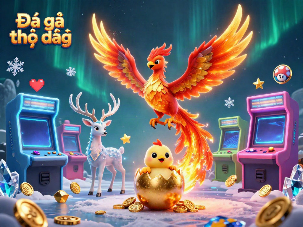 Experience Đá gà trực tiếp with vibrant phoenix characters amidst dynamic gaming elements.