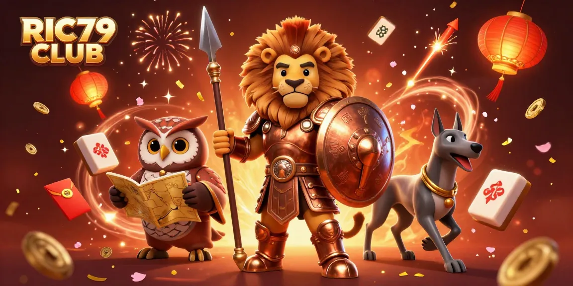 Engage with RIC79 CLUB's vibrant 3D casino scene featuring action-packed characters and glowing elements.