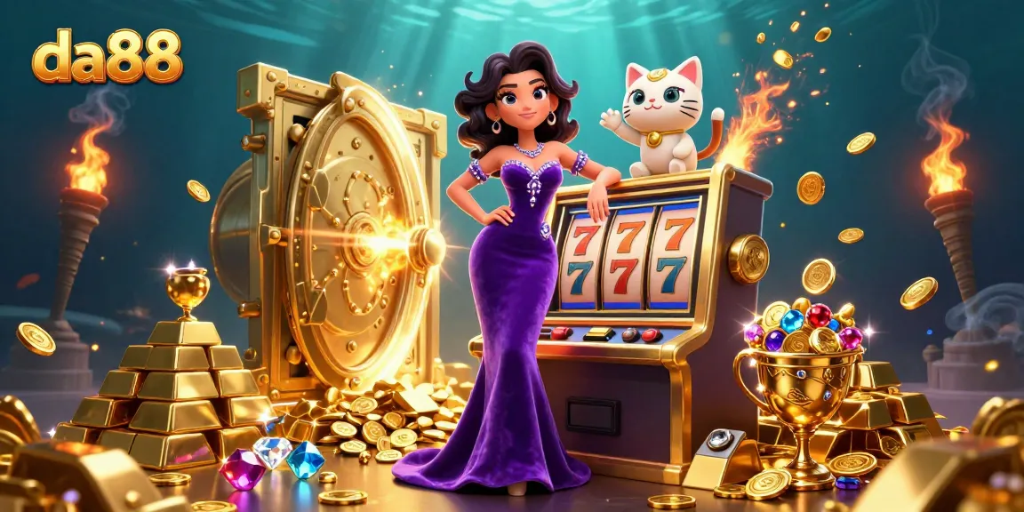 Play slots and win jackpots at da88, featuring 3D characters and sparkling treasures.