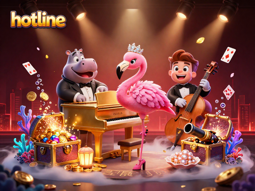 Experience excitement with hotline-themed casino elements in vibrant illustration art.