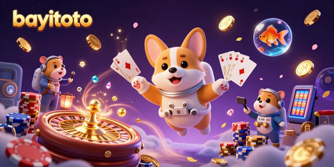 Experience bayitoto's thrilling casino action with a playful astronaut corgi in a vibrant space station.