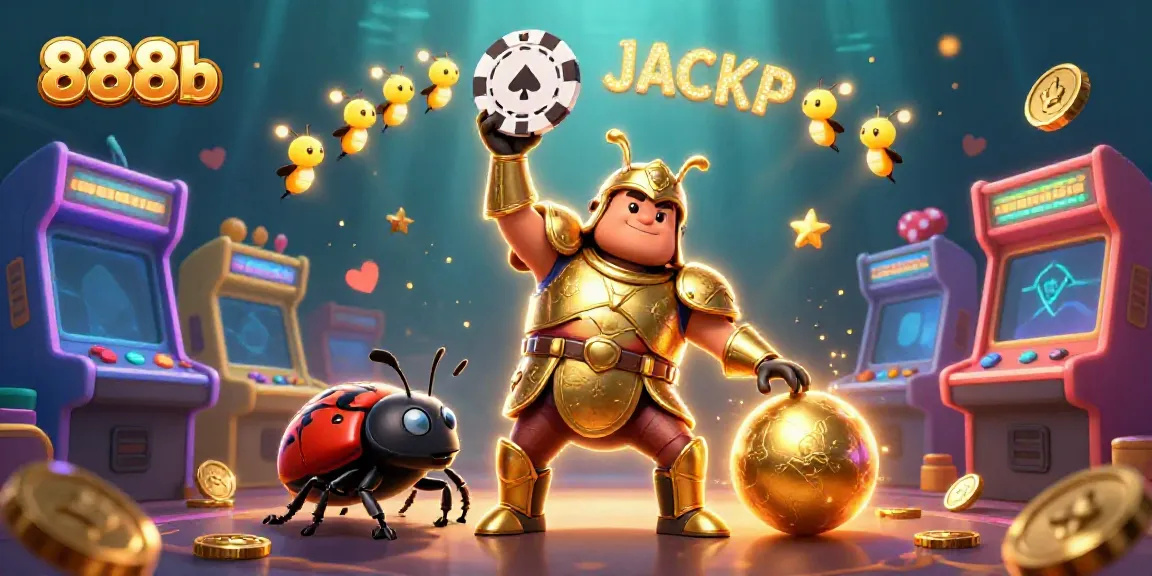 Join the excitement at 888b with a heroic beetle lifting a poker chip in a vibrant casino scene.